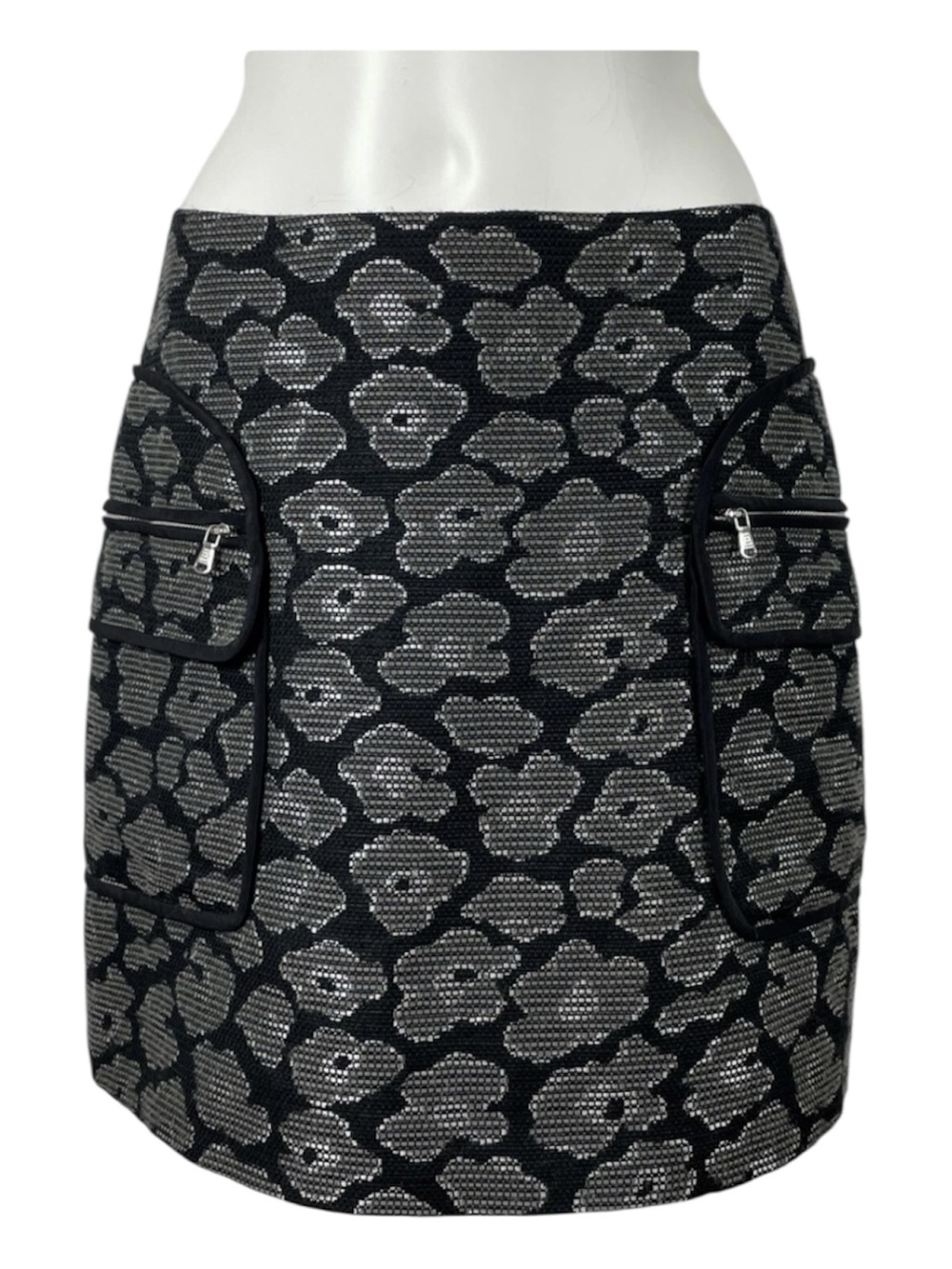 Marc Jacobs Black And Gray Silver Floral Silk Mini Skirt 2